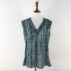 NWOT Halogen‎ Nordstrom Green Patterned Sleeveless Blouse XL